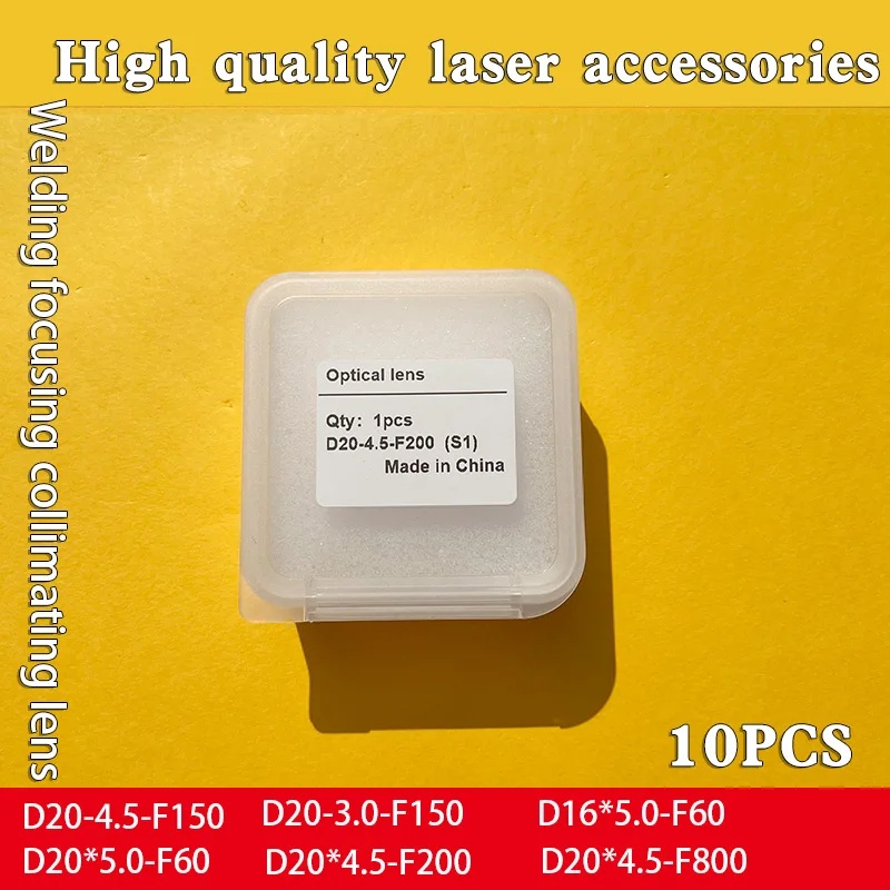 10 Stück Faserlaser-Kollimations- und Fokussierlinsen D20x4.5 F150 F200 F400 F800 D16x5 F60 für SUP20S/T 21T 23S/T Handlaser-Schweißgeräte – Detail 4