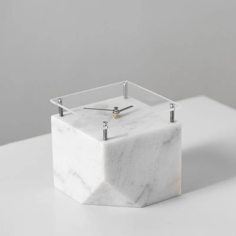 Modern Light Luxury Marble Table Clock, Executive Office Art Decor Accent, Promotion & Housewarming Gift for Desk