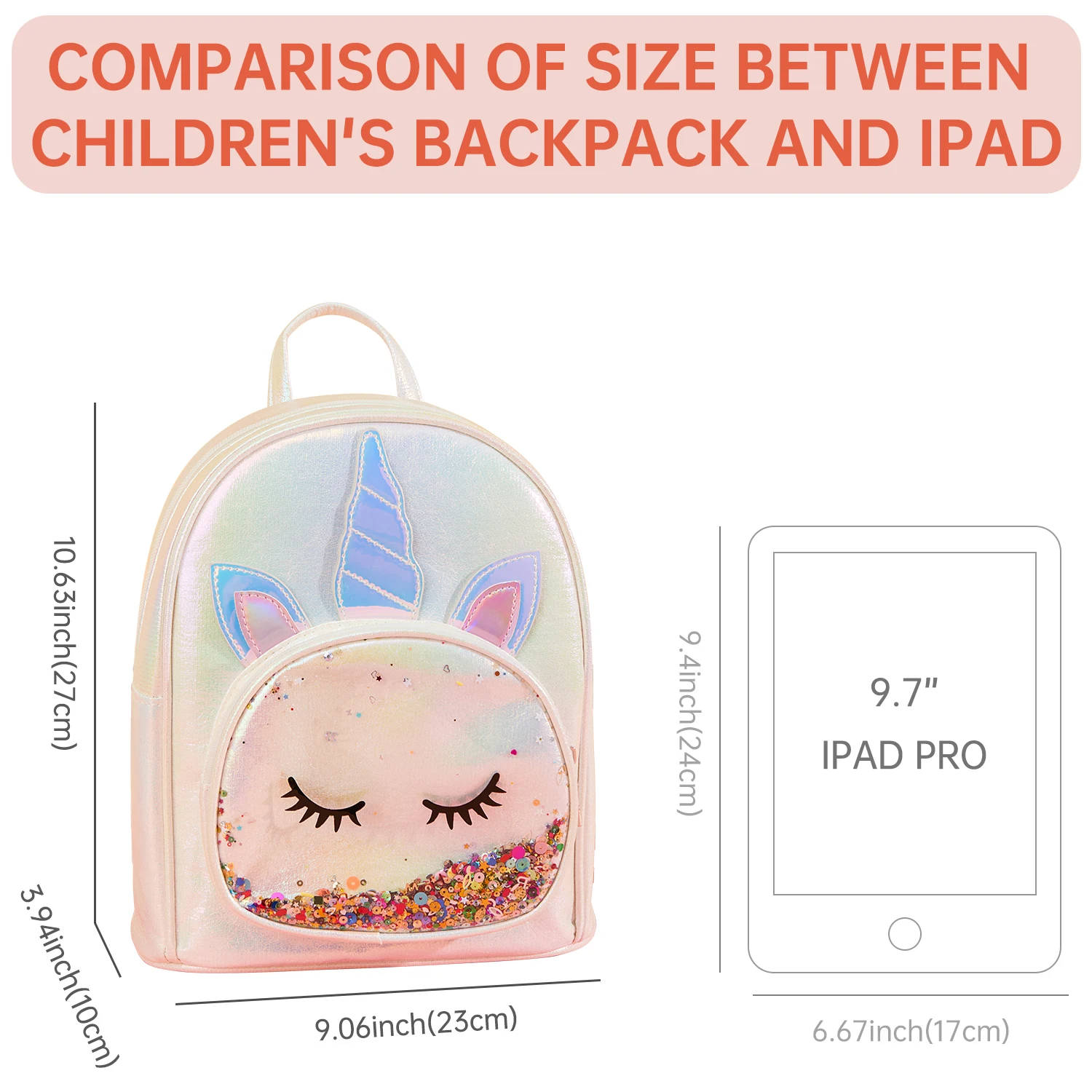 Girls unicorn PU backpack with zipper closure cartoon cute children\'s backpack suitable for holiday gifts and daily use