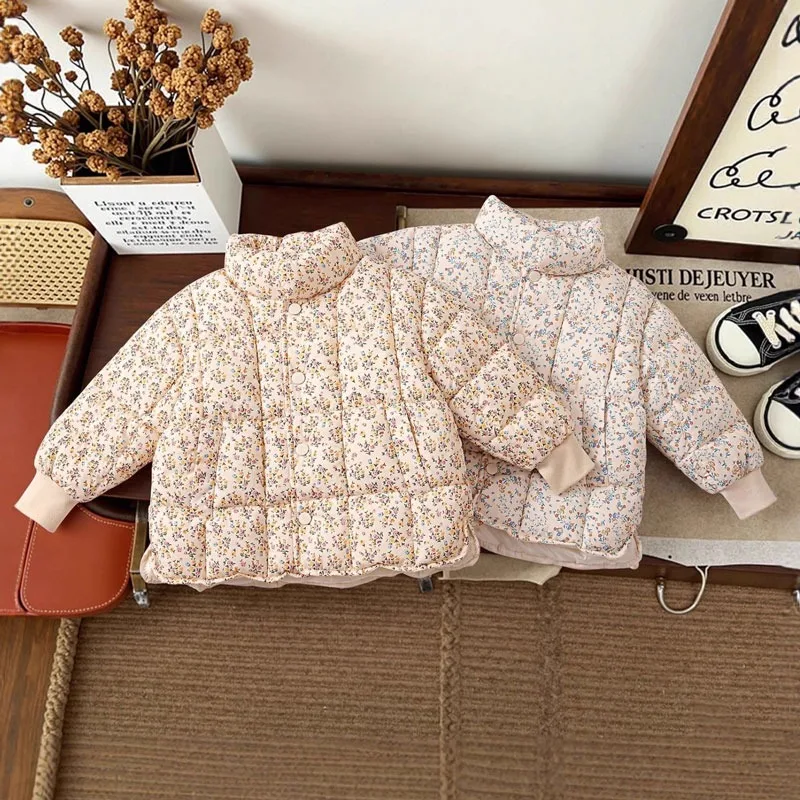 Girls Cotton-padded Coats 2025 Winter Floral Jacket for Kids Thicken Warm Children Parkas Toddler Ouaterwear Baby Down Outfits