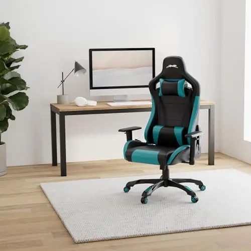 Gaming Chair, High Back PU Leather Office Chair, Adjustable Video Gaming Chairs, Swivel Racing Chair with Adjustable Armrest (Bl