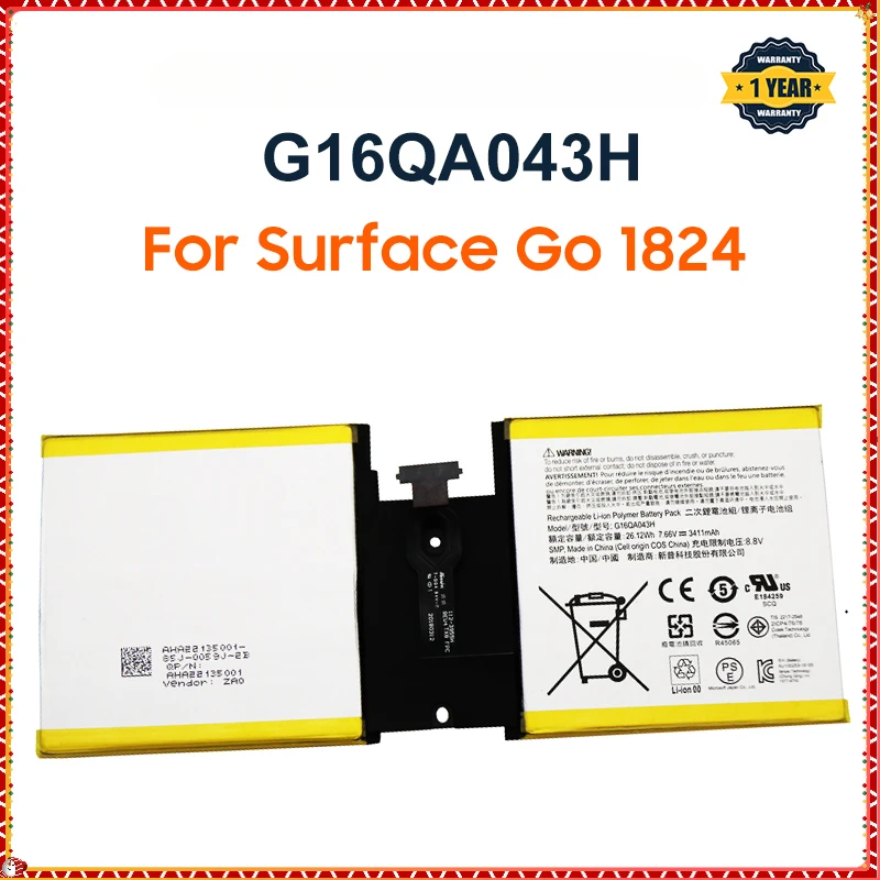 

3411mAh G16QA043H Laptop Battery For Microsoft Surface Go 1824 4415Y Tablet PC 2ICP4/76 7.66V 26.12Wh Laptop Parts & Accessories