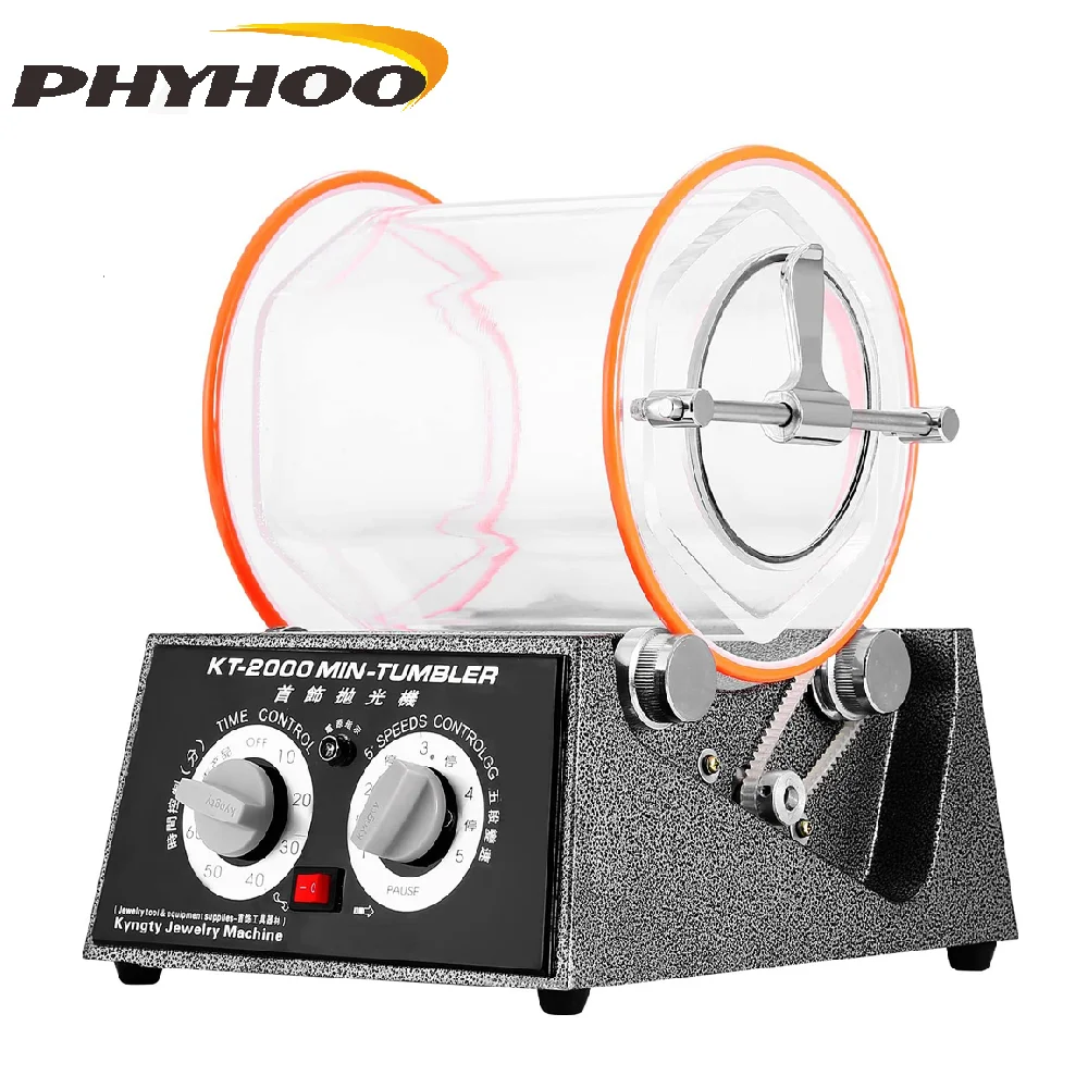 PHYHOO KT2000 5kg Rotary Tumbler Jewelry Polisher Bead Surface Cleaner Drum Polishing Finisher Machine with Timer for Chamfering