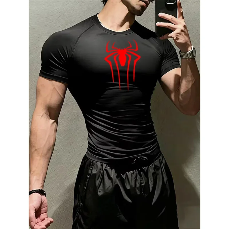 Men's Print Compression Shirts Summer Short Sleeve Rash Guard Gym Workout T-shirt Athletic Quick Dry Baselayer Undershirts Tops