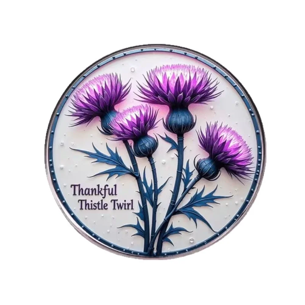 Grateful Thistle Flower Scottish National Flower Pin Stainless Steel Flat Dropper Pin Clothes Backpacks Pin Decorative Accessory