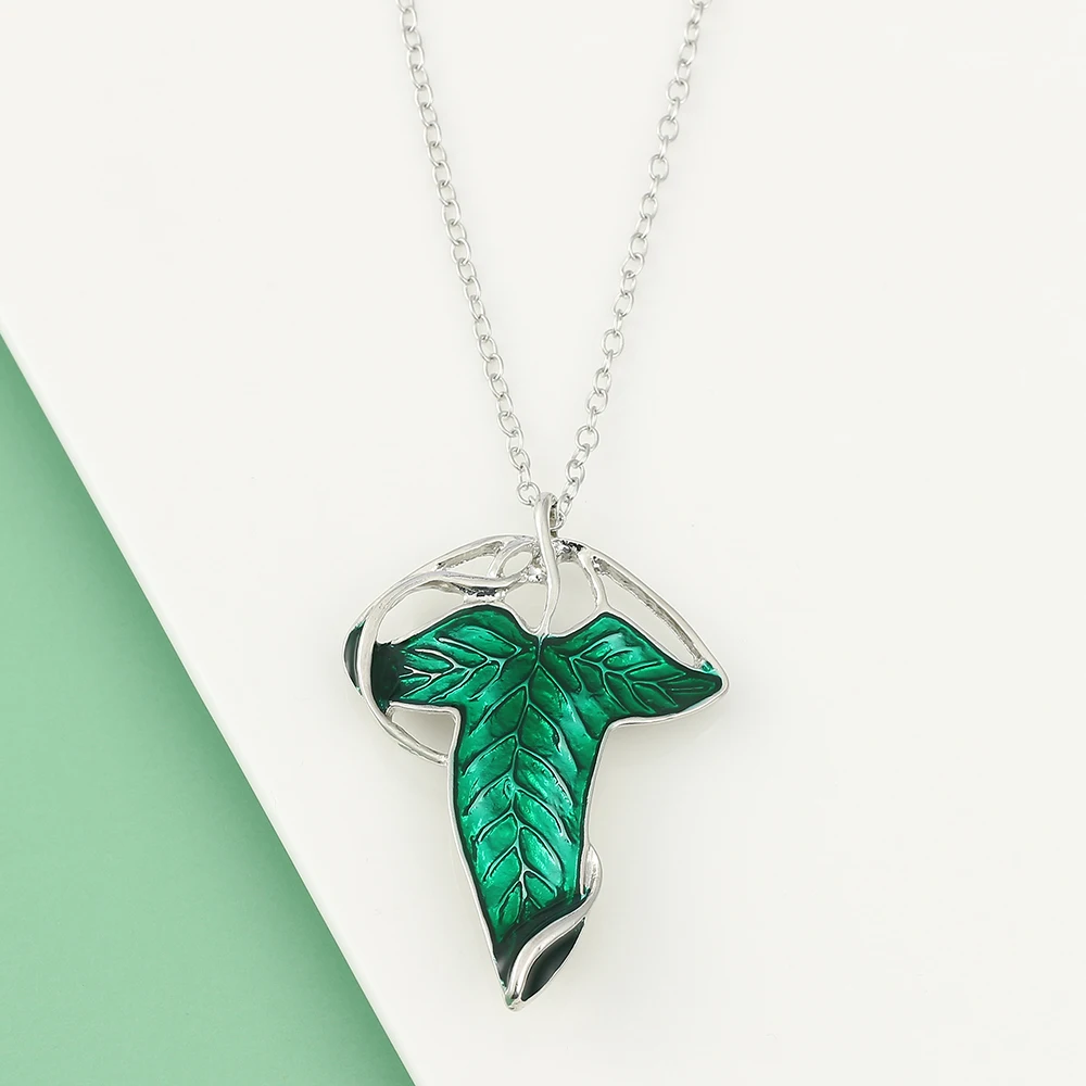 Vintage Green Leaf Pendant Necklace Exquisite Elven Fashion Chain Jewelry Accessory Gift for Women view 5