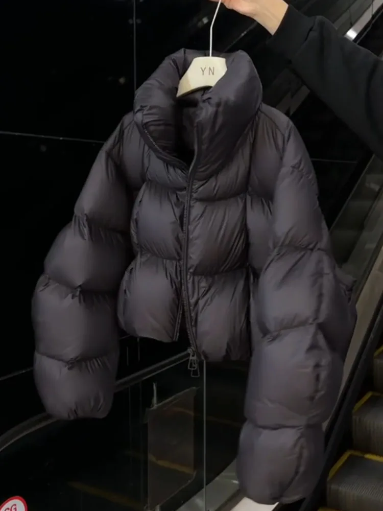 Kurtka puchowa damska zimowa ocieplana biała koreańska ciepła odzież wierzchnia do dojazdów do pracy włókno poliestrowe