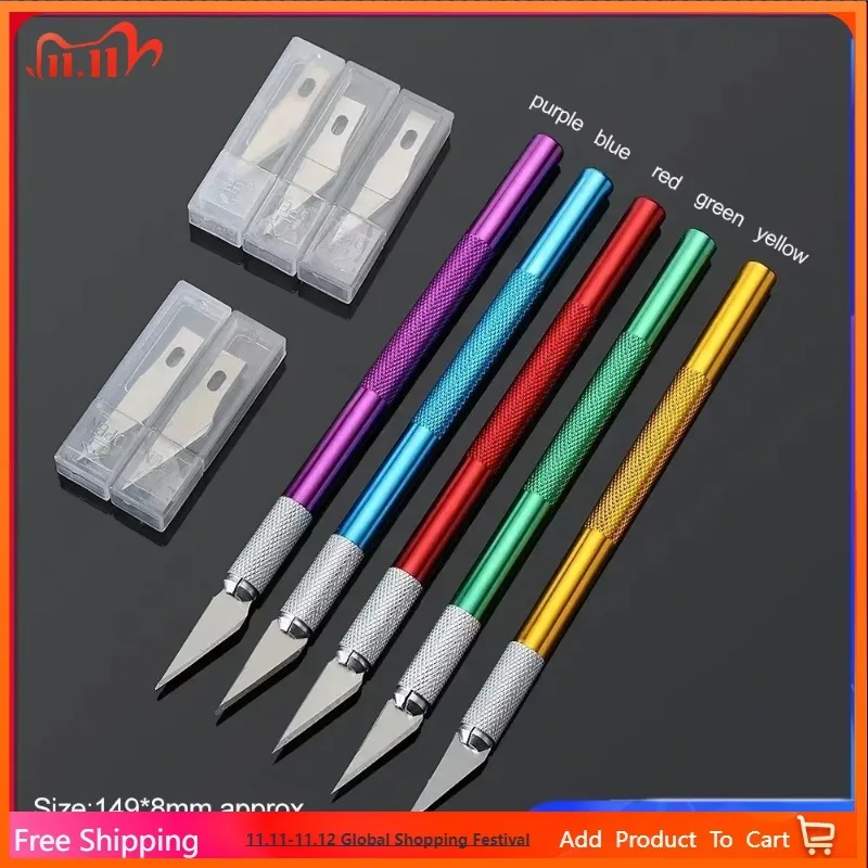 

NEW Non-Slip Metal Scalpel Knife Tools Kit Cutter Engraving Craft knives + 5pcs Blades Mobile Phone PCB DIY Repair Hand Tools