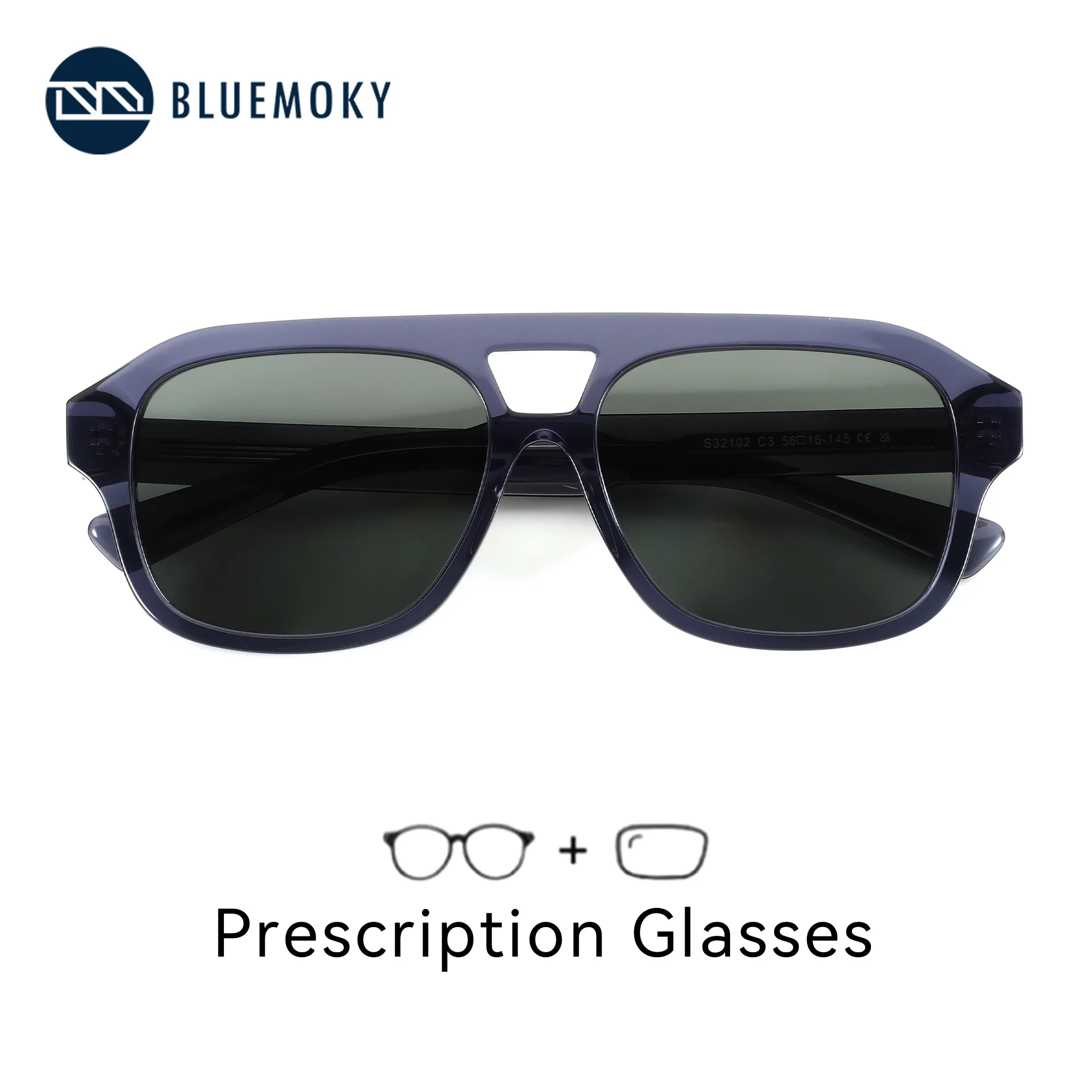 BLUEMOKY L Size Aviator Sunglasses for Men Prescription Lenses UV400 Polarized Myopia
