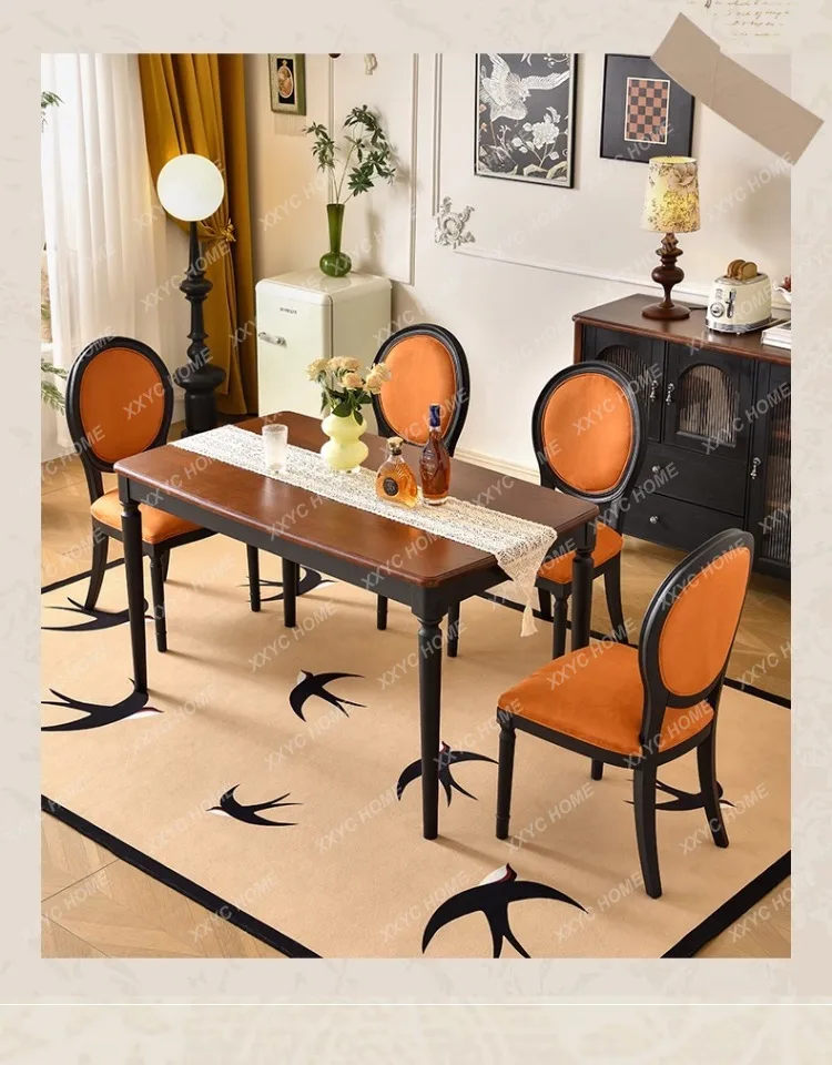 

A American Simple Modern Solid Wood Dining Table French Retro Small Apartment Dining Room Furniture