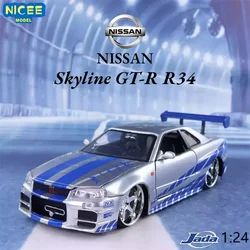 Jada 1:24 Nissan Skyline GT-R R34 Diecasts & Toy Vehicles Alloy Metal Car Model High Simulation Collectible Toys Gift J230