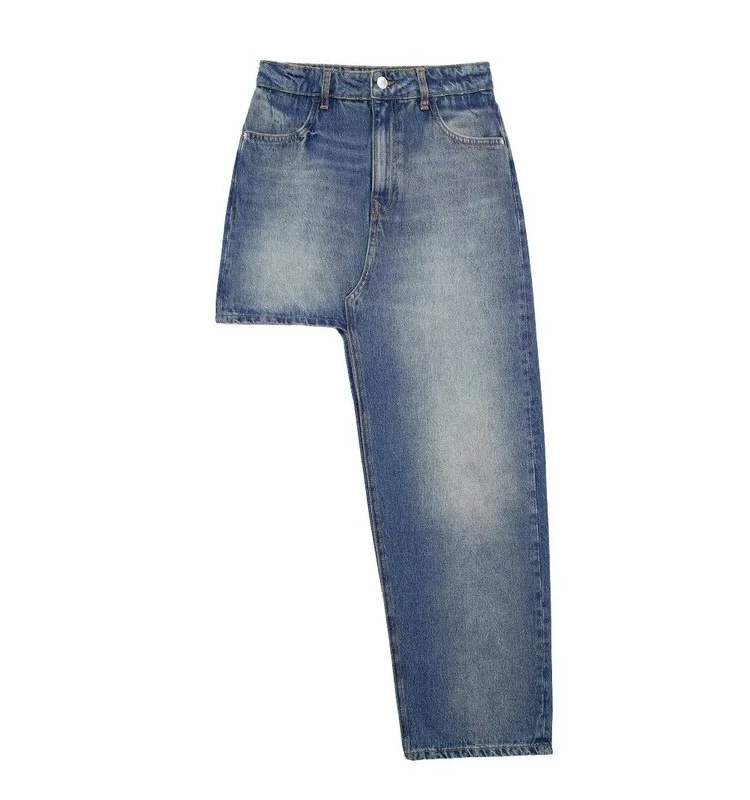 

High Waist Asymmetric Denim Skirt Women's Faion Slimming Design Winter New Sle Versatile Mid-Length Skirt for Ladies