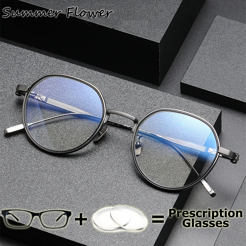 

Eyewear Pure Titanium IP High End Round Optical Men Women Myopia Glasses Prescription Multifocal Progressive Lenses Photochromic