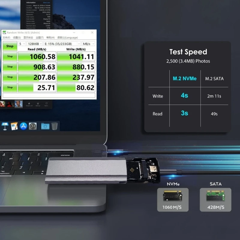 سريع USB 3.2 NVMe SSD الضميمة صندوق الألومنيوم سبائك الإسكان الضميمة سرعة 10 جيجابت في الثانية ، تركيب بدون أدوات