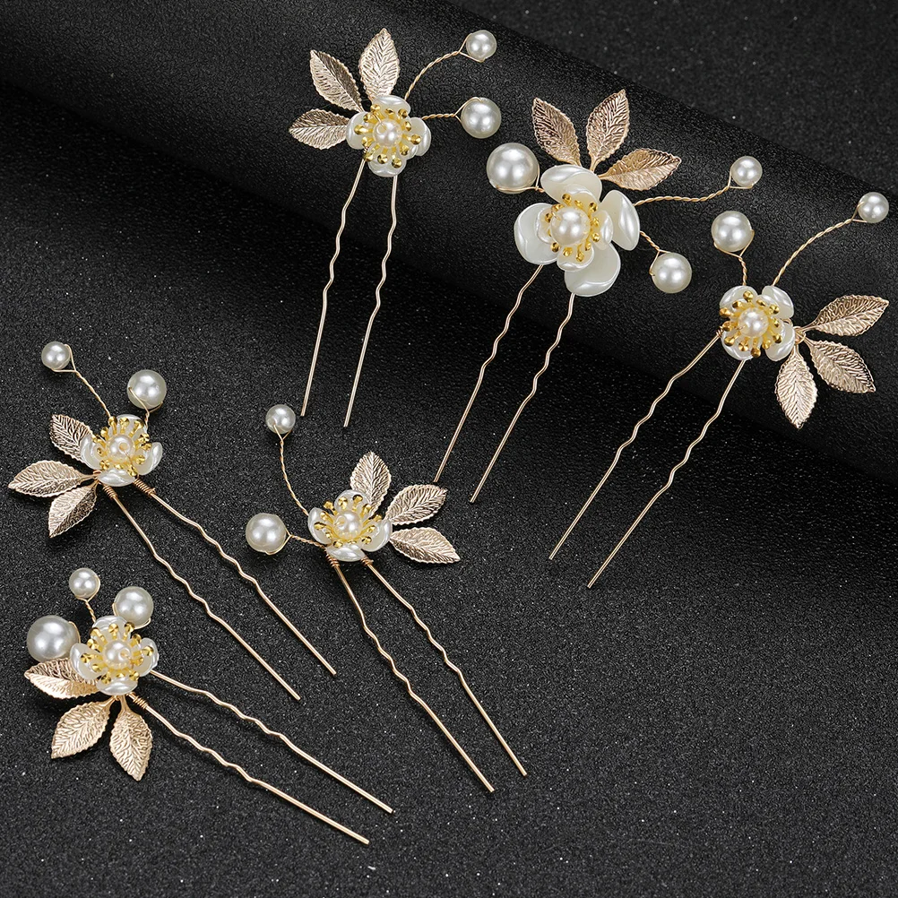 

6 Pcs Wedding Hair Bun Suit Hairpins Decorations Dress Elegant Accessories Lady's Zinc Alloy U-shaped Bridesmaid