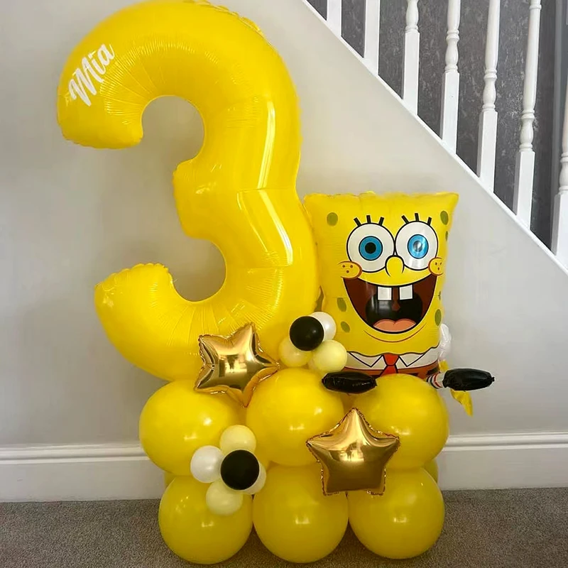 SpongeBob SquarePants Cartoon Aluminum Film Balloon Macaron Yellow 32 inch Number Balloon Set Children\'s Toy Party Decoration