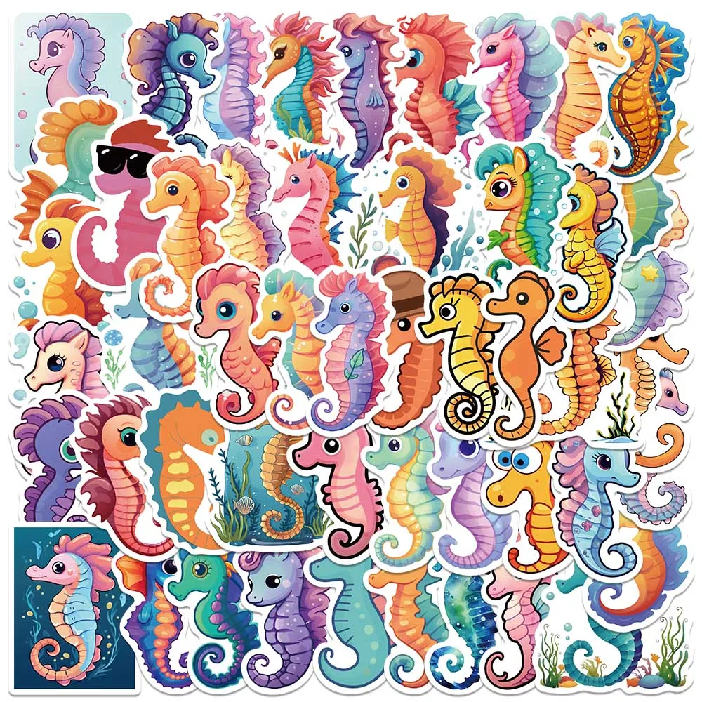 50pcs Vinyl Laptop Decals Cute Cartoon Marine Animals Sea Horse Stickers For Luggage Water Bottle Notebook Waterproof Graffiti