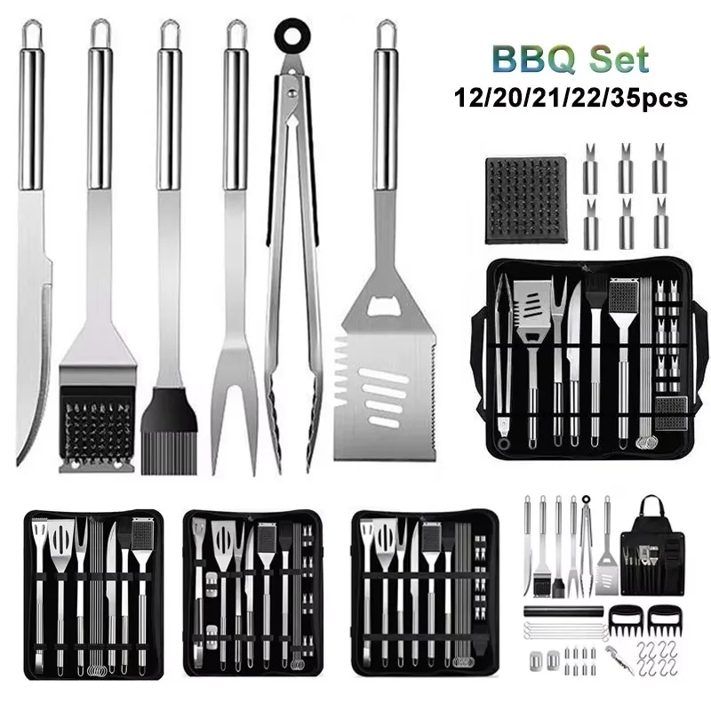 12/20/21/22/35Pcs Grill Kit Grilling Utensil Set BBQ Accessories Gifts for Men Heavy Duty Stainless Steel Tools for Backyard Set