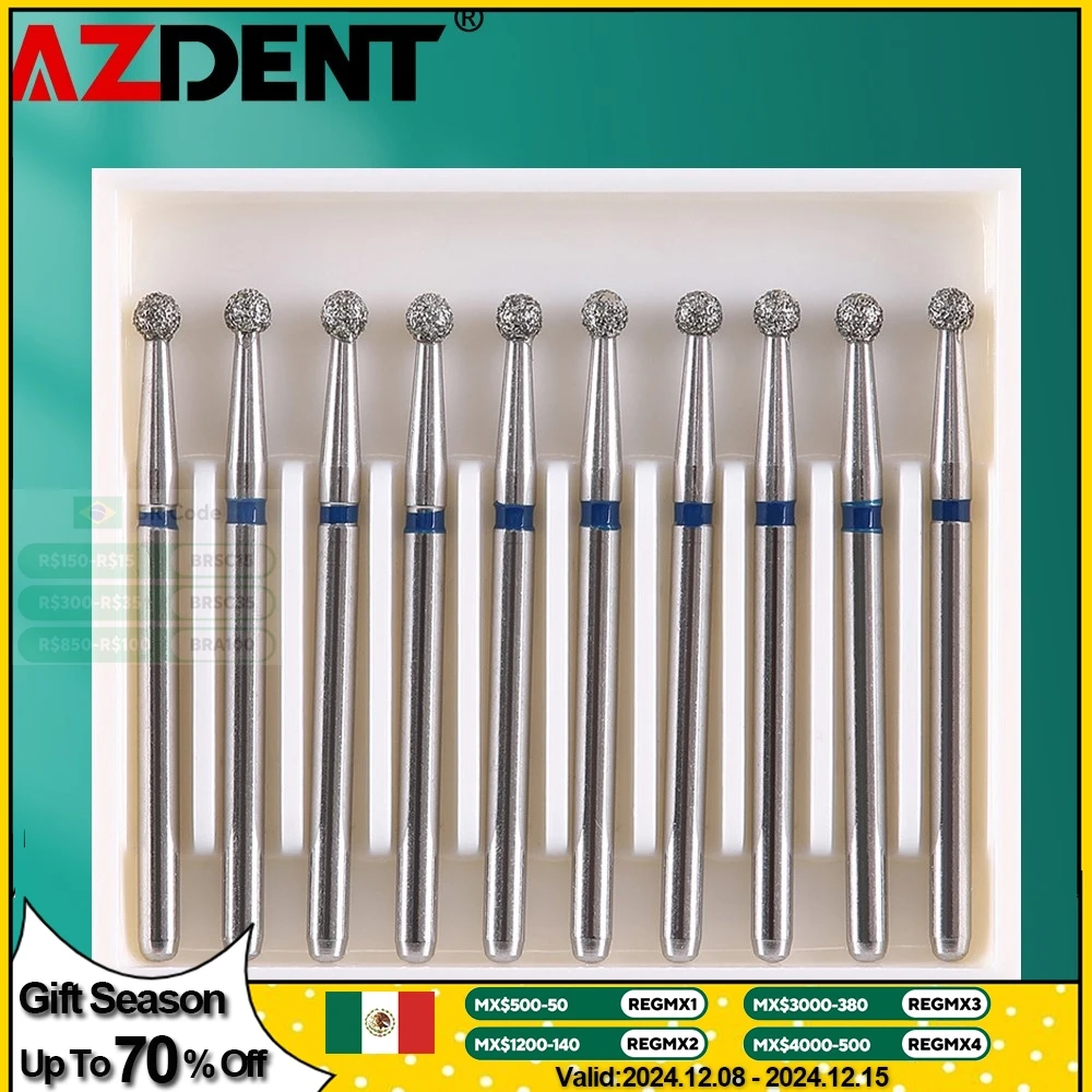 AZDENT – fraises dentaires diamant, 10 pièces/paquet, boule ronde de 25mm FG 1.6mm pour pièce à main haute vitesse 450000r/Min