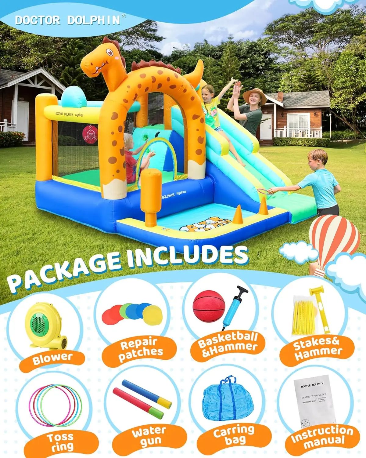 Bounce House Slide Dinosaur Inflatable Bouncy Castle Jumping Castle with Tunnels Ball Pit for Toddlers Kids 3-8 Y