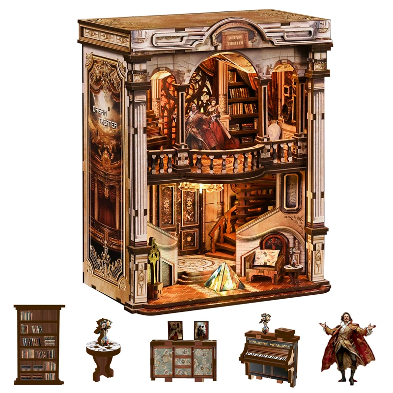 

DIY Wooden Dream Opera House Book Nook Shelf Insert Kits Miniature Model Kit With Light Bookend for Friends Birthday Gifts