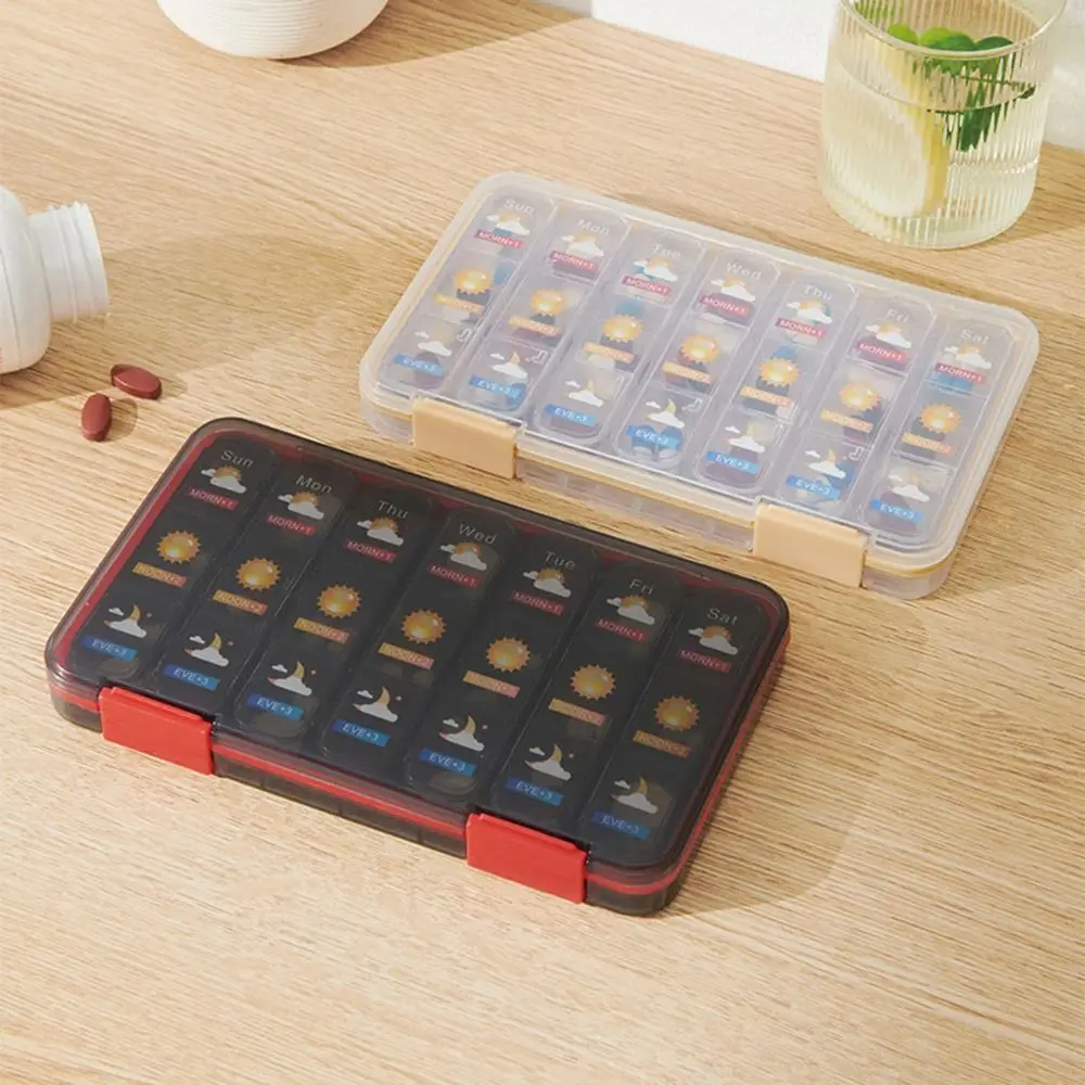 

21 Grid 7-Day Pill Organizer Sliding Cover Design Waterproof Daily Pill Box Divider Moisture-proof Weekly Pill Case Outdoor