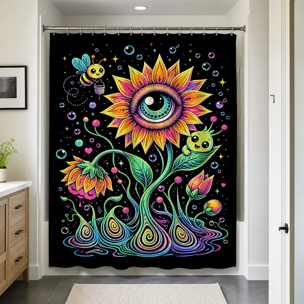 Waterproof Shower Curtain Tropical Bohemian Sunflower Floral Psychedelic Art Rainbow Nature Decor Bath Shower Liner for Modern B