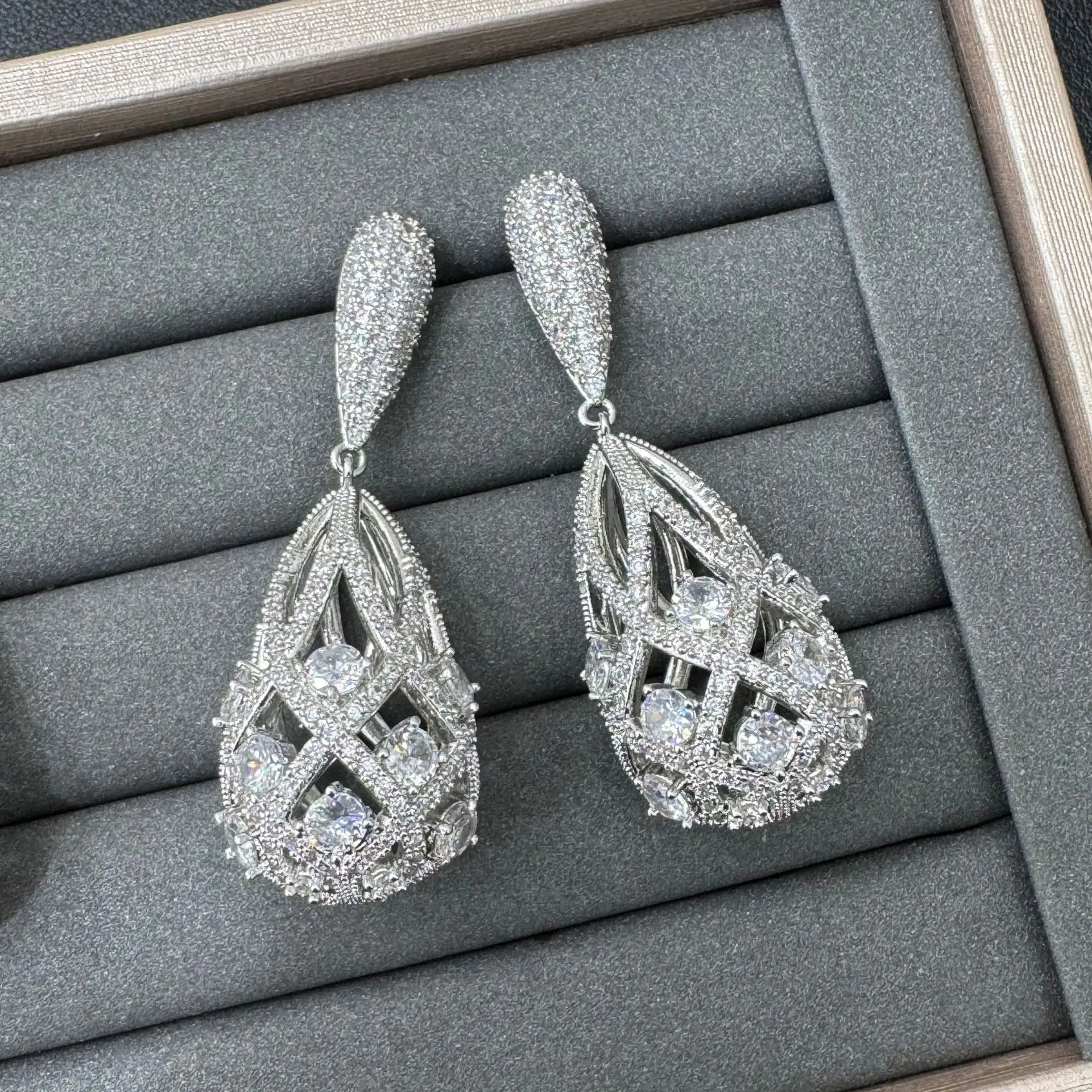 Gold Silver Plated Interwoven Teardrop Drop Earrings Pave CZ Multi Color Glass Women Wedding Party Jewelry