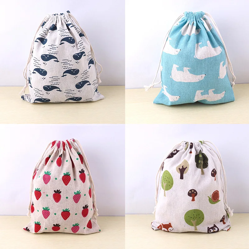 1PC Printed Cotton Drawstring Pocket Storage Bag Sundry Underwear Travel Gift Bags Cloth Shoes Storage Handbag Makeup Case