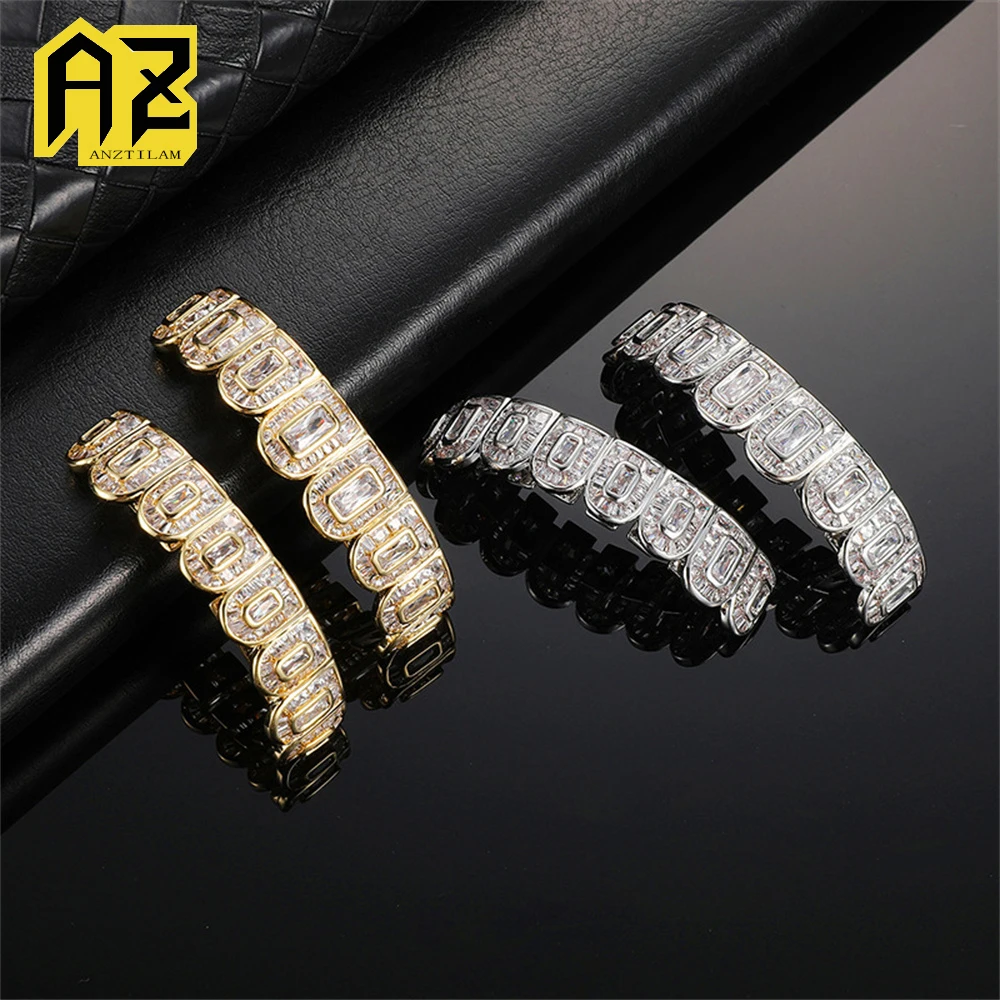 

Anztilam Багеты Циркон Iced Out Грили Круглый гриль Зубной гриль Мужчины Женщины Хип-хоп Кепки Латунь Модные украшения Бесплатная доставка