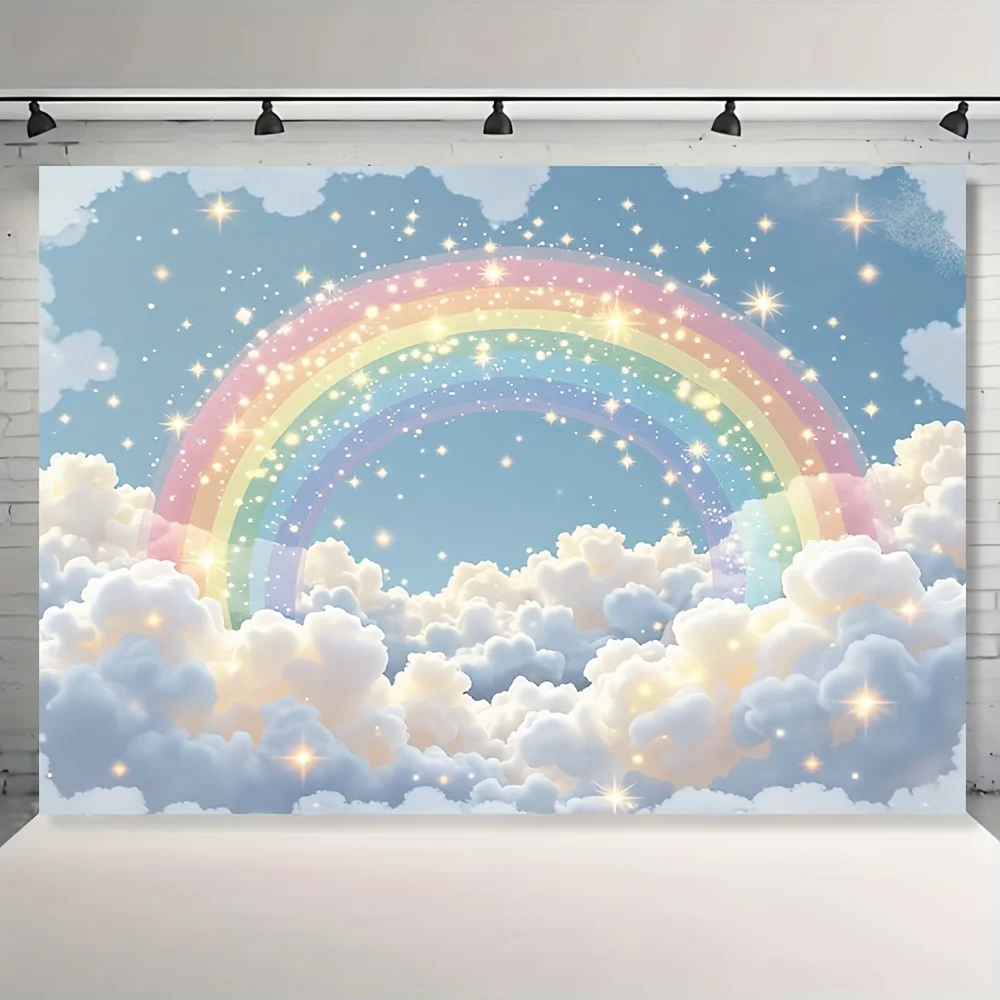 1 Rainbow Sky wall sticker - colorful cloud and star backgrounds for weddings, birthdays, festivals, offices, yards, etc