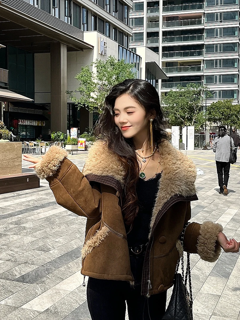

Thiened Fluffy Jaet for Women Casual Sle Stand Version Long Sve Zipper Closure No Hat Daily Wear Winter New Arrival