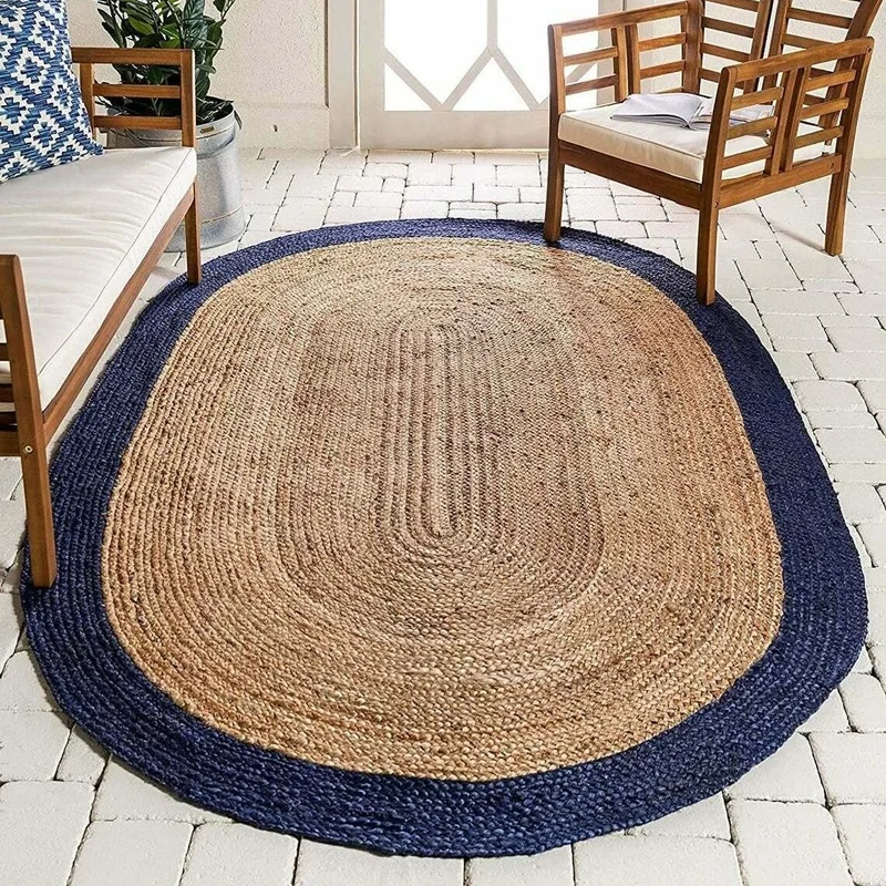 

Jute 100% Natural Oval Handmade Double-sided Modern Living Area Carpet Home Living Room Decorative Carpets for Living Room