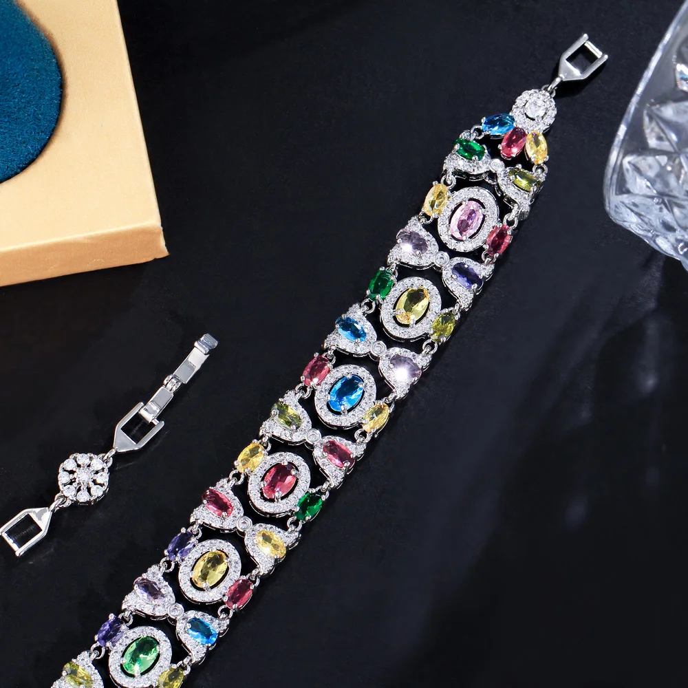 CWWZircons Elegante, glitzernde grüne Zirkon-Kettenarmbänder für Damen, Vintage-Ethno-Hochzeitsschmuck, Großhandel CB335 – Detail 8