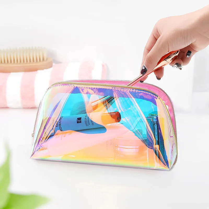 (1pcs)Korean Laser TPU Shell Makeup Bag Transparent Waterproof Dazzling Colorful Wash Bag Change Lipstick Storage Bag