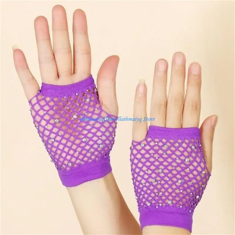 

573B Sparkling Design Half Finger Gloves Lightweight Rave Accessory For Night Event