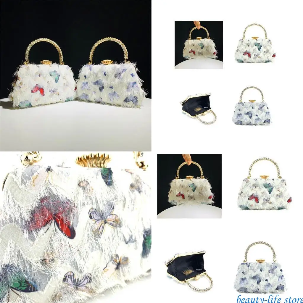 

Fashion Butterfly Tassels Evening Bag Rhinestones Cheongsam Handbag for Wedding 517D