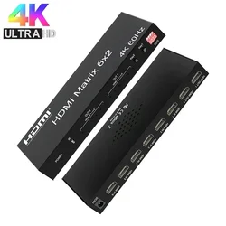 6x2 Matrix HDMI Switch 6 in 2 out 4K 60Hz HDMI 2.0 Matrix Switch Splitter with SPDIF R/L Audio Out EDID for Laptop PC TV Monitor