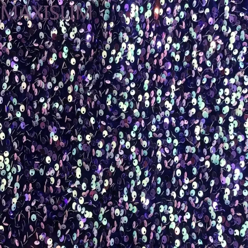 5MM Double-Sided Sequin Fabric Purple With White Sequins On Royalblue Flannel DIY Sewing High End Dress Halter Tops Wide:125CM