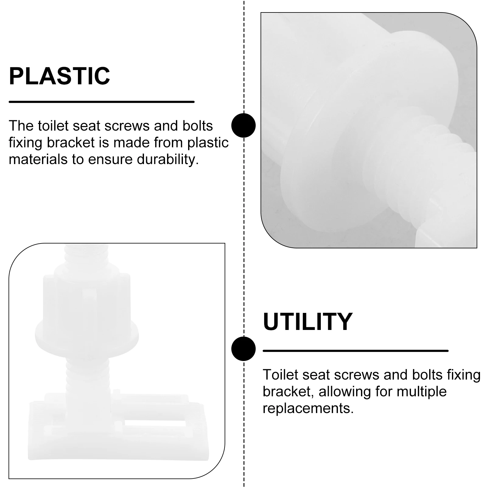 

1Pair Toilet Seat Repair Screws Plastic Replacement Fixing Bracket for Toilet Seat Covers Installation Push-on Bolt Caps