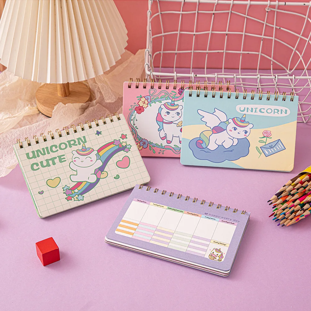 Cute Cartoon Weekly Planner Notebook, Páginas Internas Coloridas, Programação Diária, Classe Estudantil, Portable Notepad Organizer, 50 Folhas