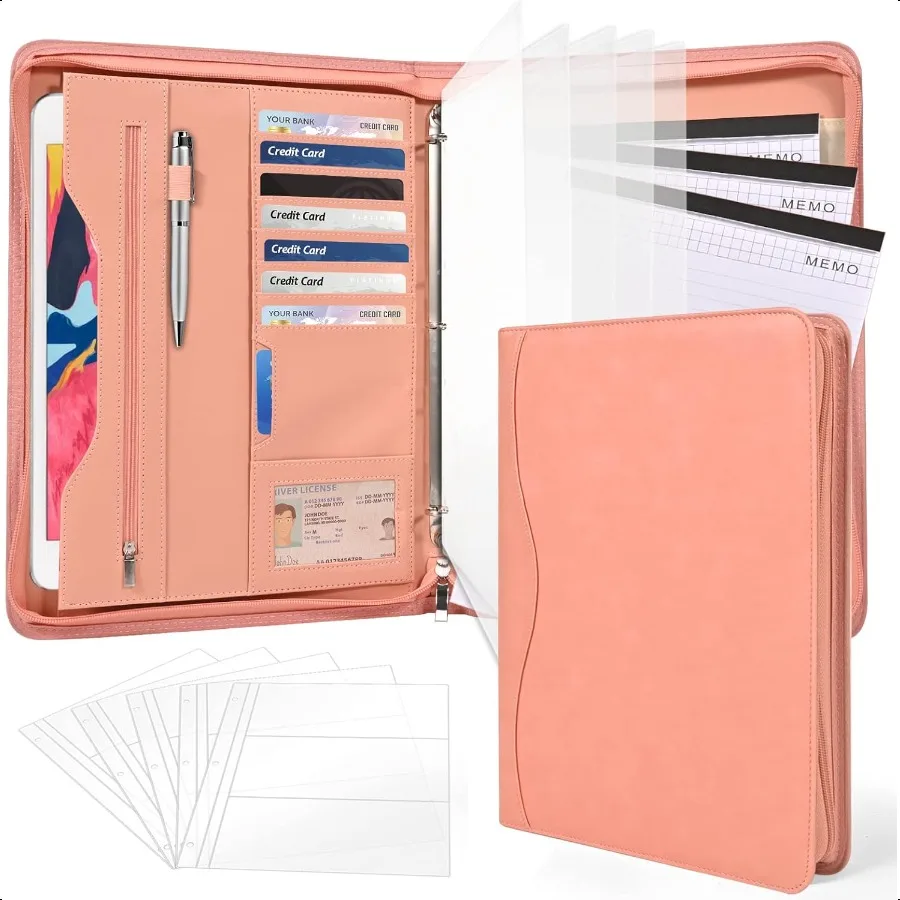 

3Ring Padfolio Portfolio Binder OrganizerPU Leather Folder Binder Busin Notebook Zippered Portfolio for Women Men with Documen