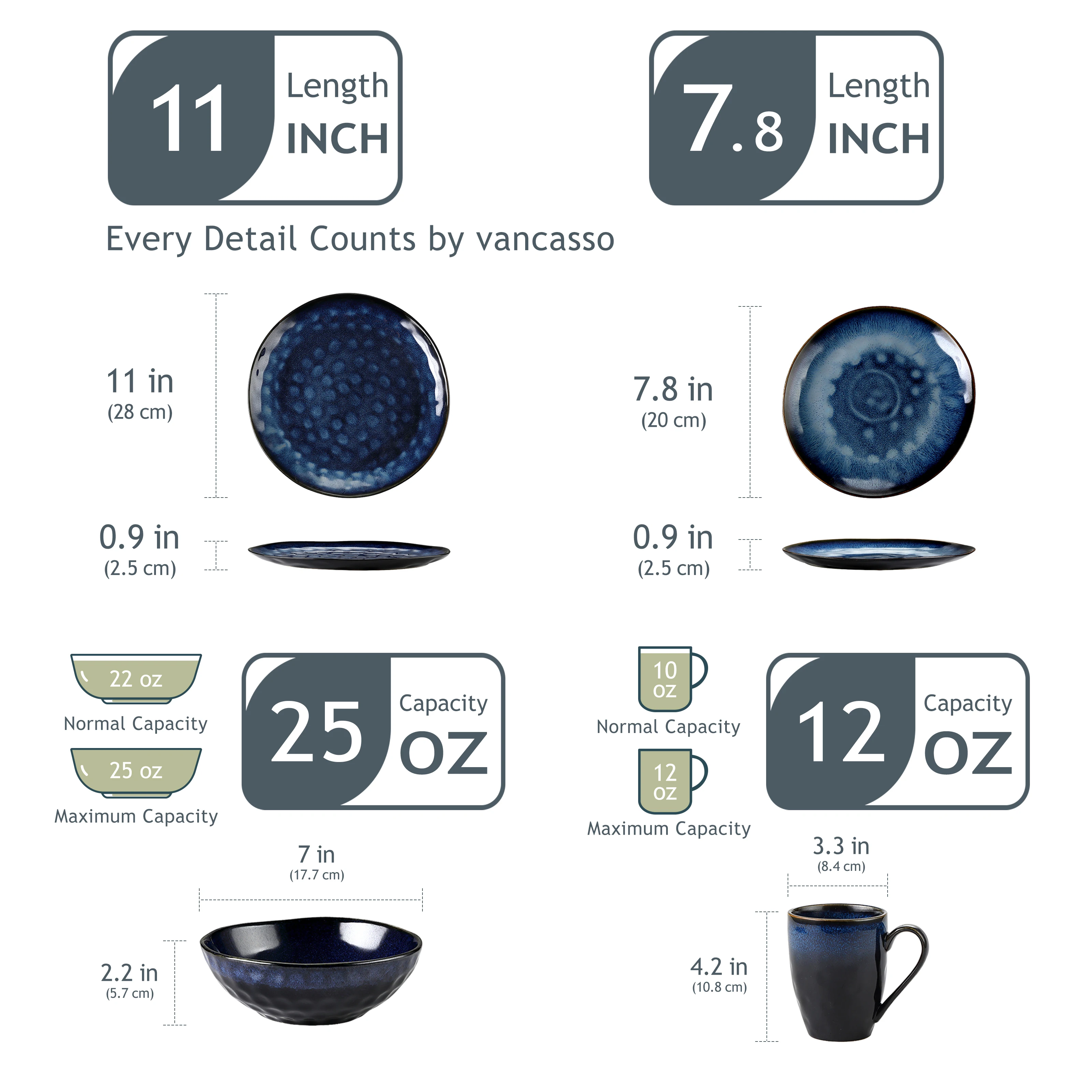 vancasso 16/32/48-Piece Starry Blue DinnerSet,Kiln Change Glaze Porcelain TablewareSet with Dinner Plate,Dessert Plate,Bowl,Mug