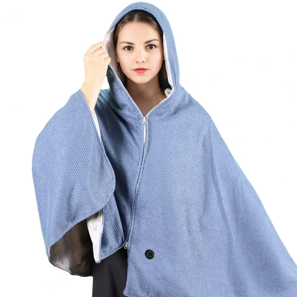 Usb-powered Heating Blanket Usb-powered Electric Blanket Shawl Hooded Zipper Closure Warm Wrap Quick Heating Solid Color Winter