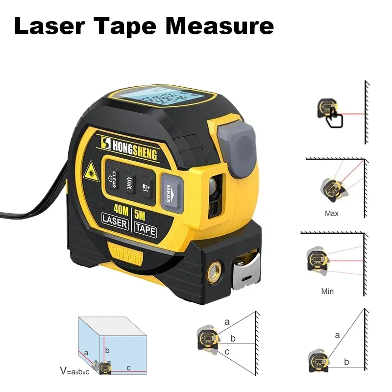 Laser Tape Measure 40/60m Rangefinder Infrared High-precision Intelligent Electronic Ruler Cross Line Measuring Instrument Level