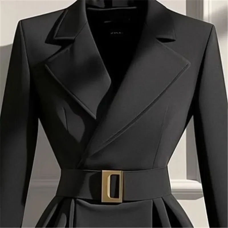 

Women Office Lady Elegant Long Sleeve Coat Slim Waist Belt Irregular Hem Office Lady Outwear New High End Fashion Suit Jacket