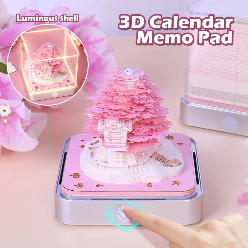 

3D Calendar 2024 Sakura Tree House 3D Notepad Block Creative Rip Away Paper Carving Sticky DIY Memo Pad New Year Christmas Gift