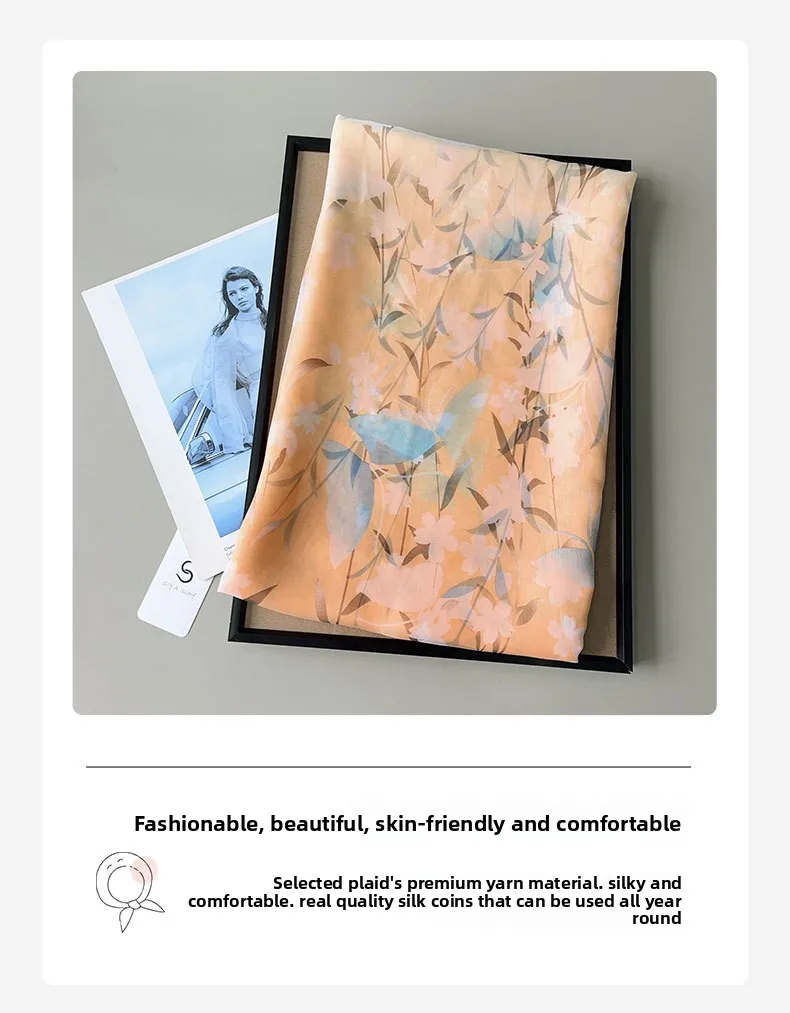 

2025 Floral Soft Chiffon Scarf Shawl, Women's Long Lightweight Hijab, Summer Sheer Sun Protection Wrap ,Beach Cover For Travel