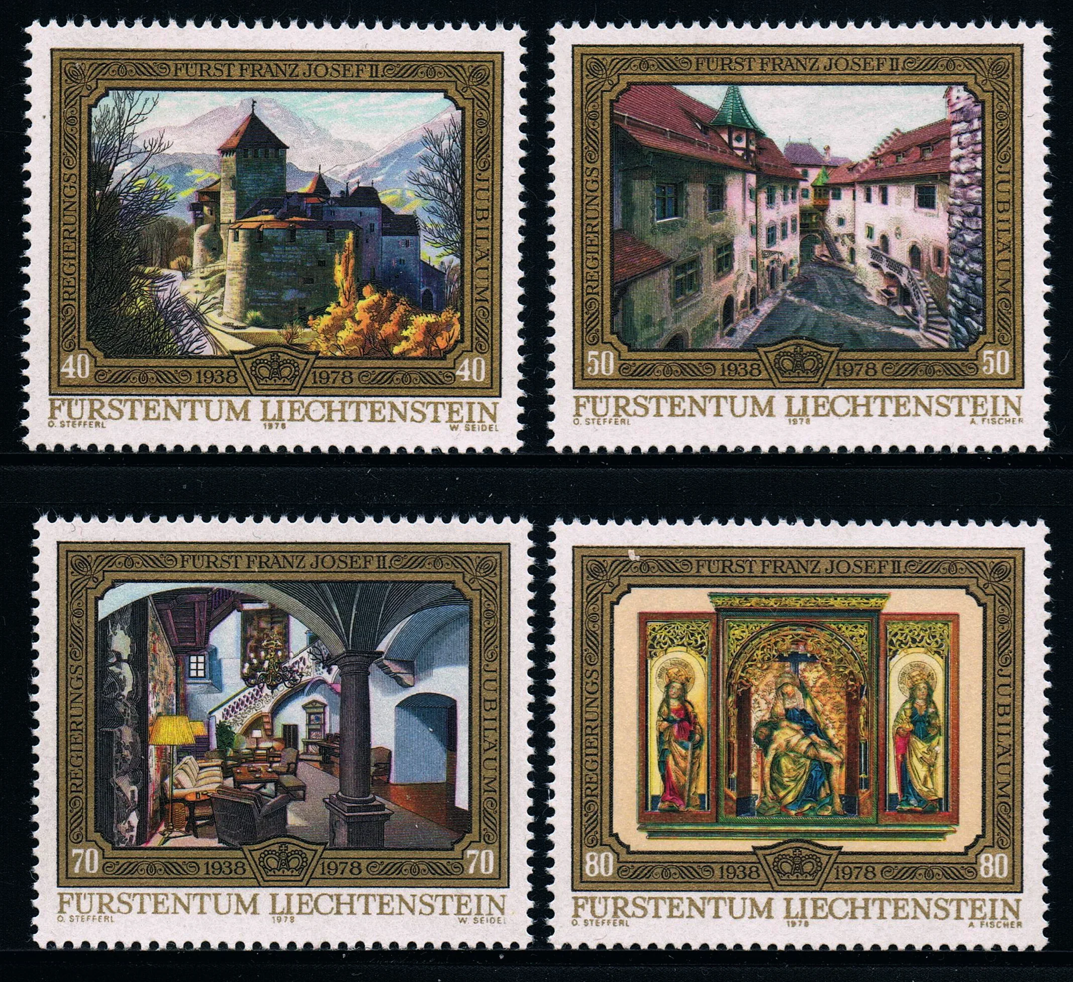 4Pcs/Set New Liechtenstein Post Stamp 1978 Archduke Joseph II Palace Sculpture Stamps MNH