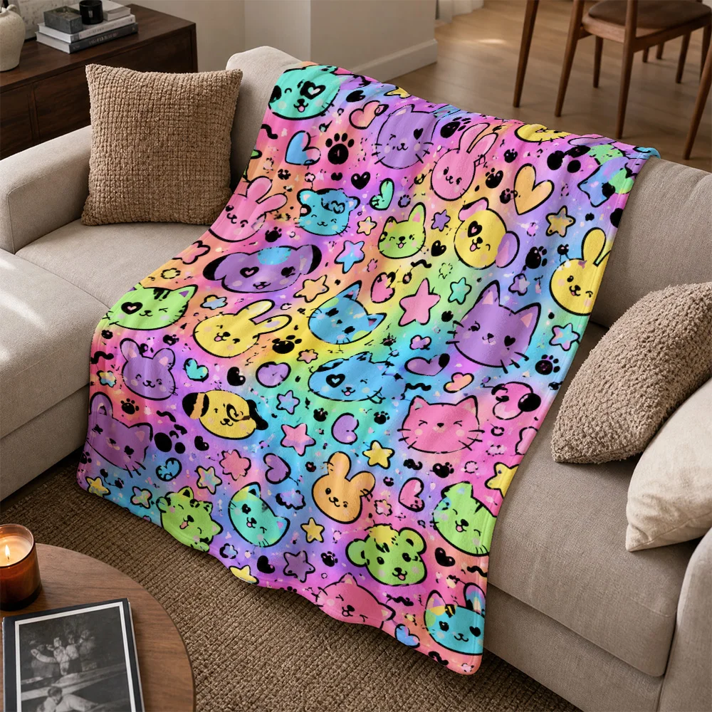 Ultra Cute Cartoon Animal Print Throw Blanket Sofa Cover Plush Cozy Lap Throws Decoration for Kids Nursery Room Decor